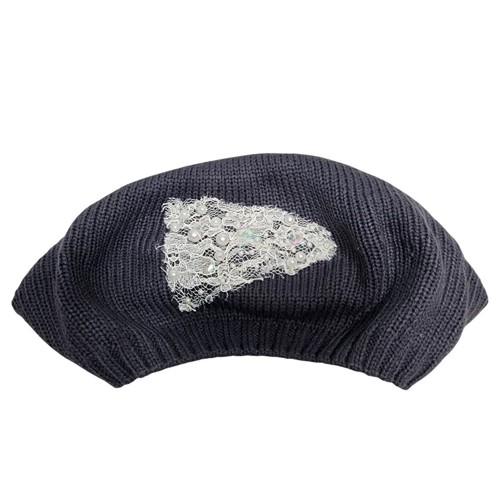 Charcoal Grey Maurice's Beret style Beanie Hat with Sequin Accent
